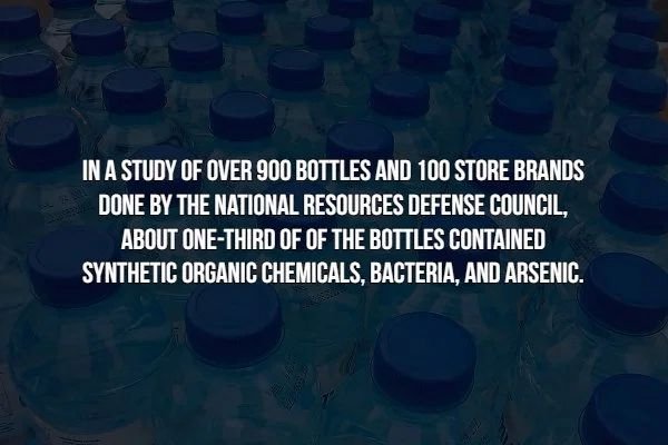 water - In A Study Of Over 900 Bottles And 100 Store Brands Done By The National Resources Defense Council, About OneThird Of Of The Bottles Contained Synthetic Organic Chemicals, Bacteria, And Arsenic.