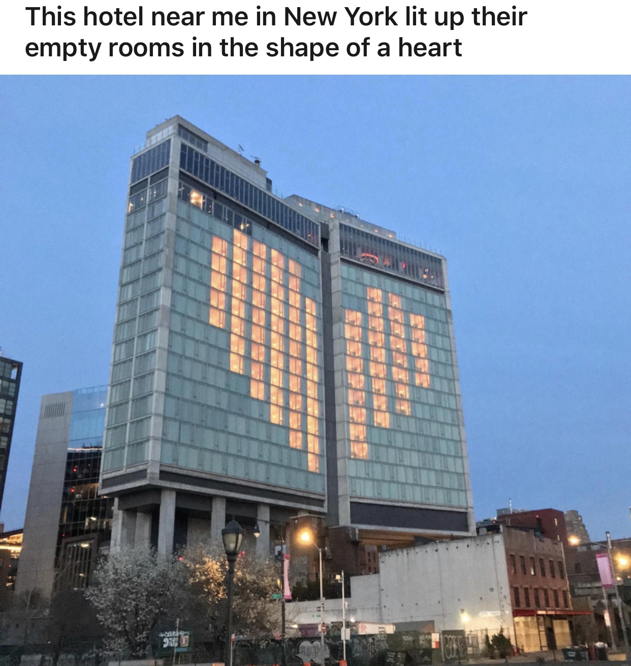 commercial building - This hotel near me in New York lit up their empty rooms in the shape of a heart Erry