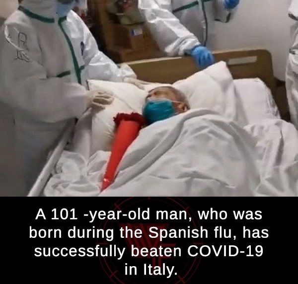 103 year old coronavirus - A 101 yearold man, who was born during the Spanish flu, has successfully beaten Covid19 in Italy.