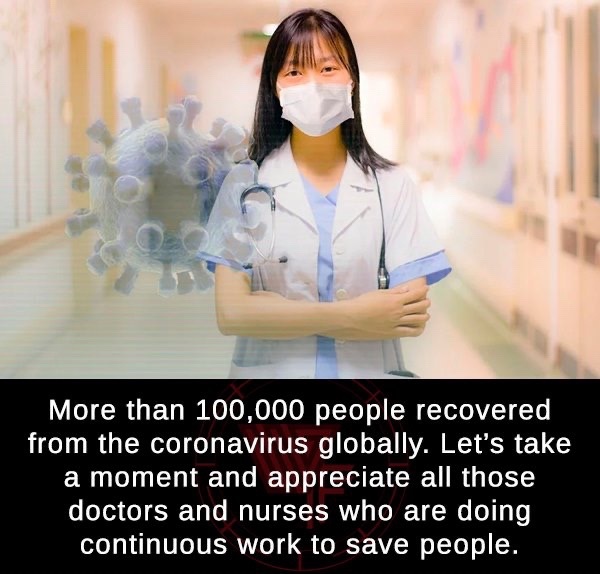 masks virus - More than 100,000 people recovered from the coronavirus globally. Let's take a moment and appreciate all those doctors and nurses who are doing continuous work to save people.