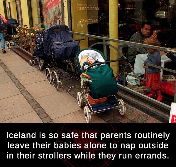 iceland parents - Iceland is so safe that parents routinely leave their babies alone to nap outside in their strollers while they run errands.