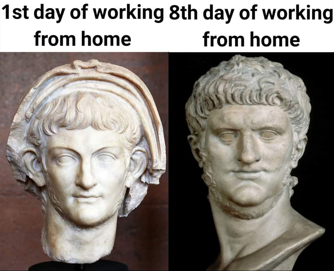 funny roman bust - 1st day of working 8th day of working from home from home