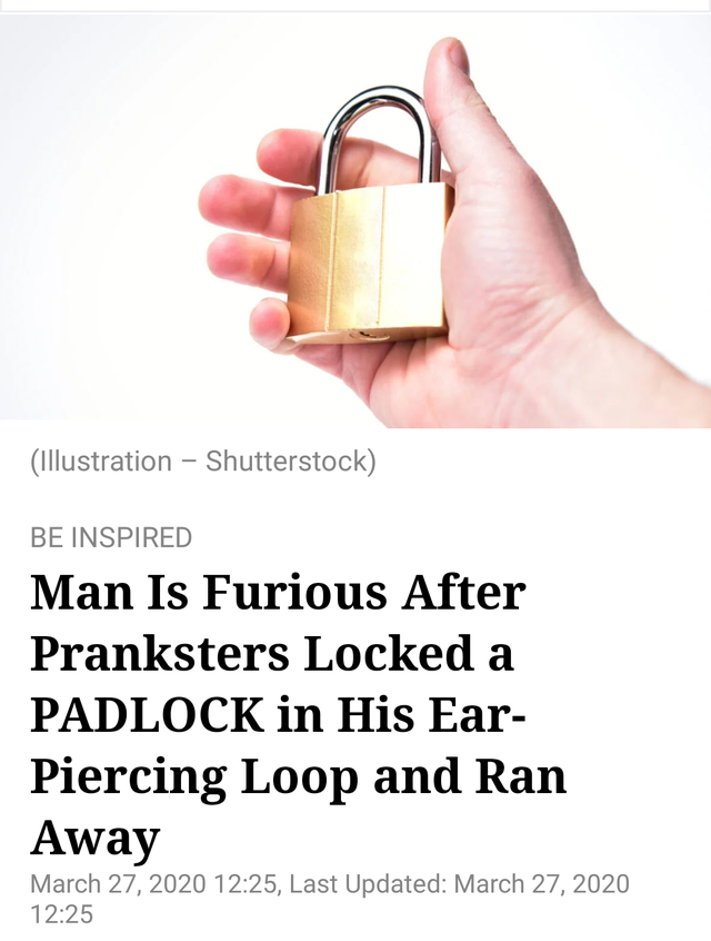 hand - Illustration Shutterstock Be Inspired Man Is Furious After Pranksters Locked a Padlock in His Ear Piercing Loop and Ran Away , Last Updated