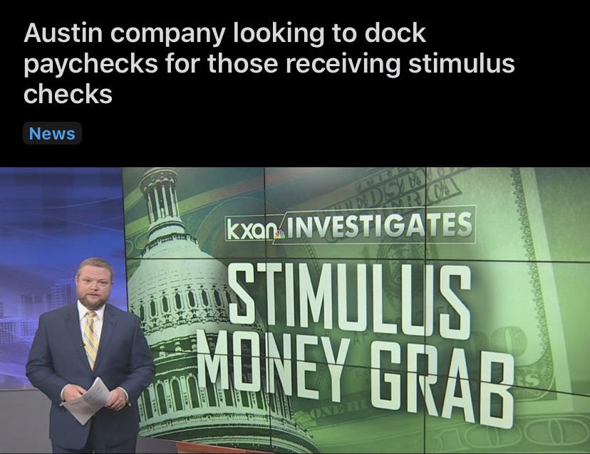 presentation - Austin company looking to dock paychecks for those receiving stimulus checks News kxan Investigates Stimullis Money Grab kokellocokolakekosllola