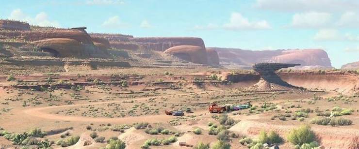 In "Cars," the mountains are shaped in the form of vintage cars.
