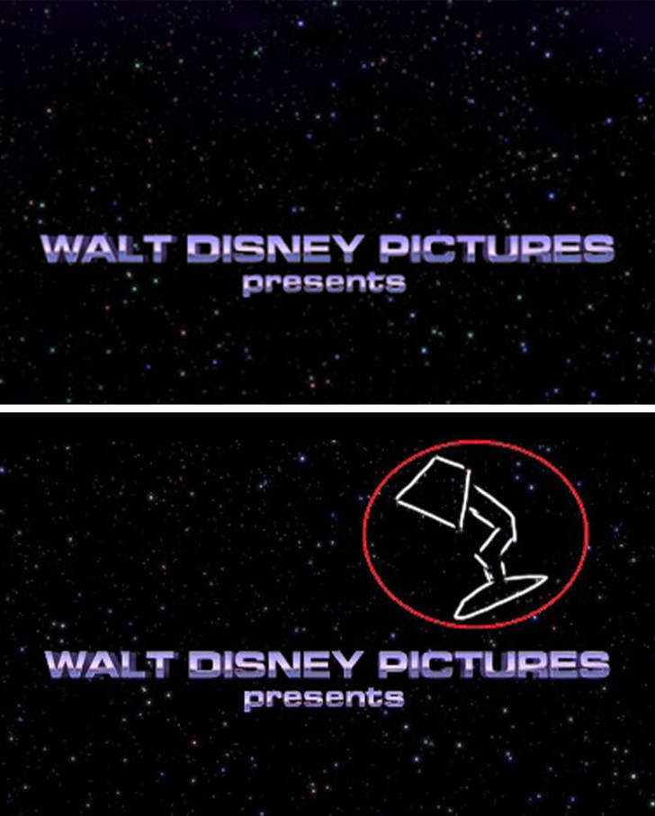 Toy Story 2 opening title sequence - stars in night sky background are shaped like the hopping Pixar lamp mascot
