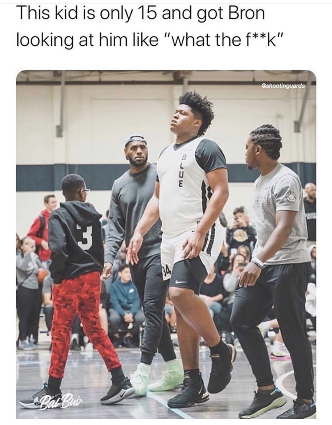 lebron 15 year old kid - This kid is only 15 and got Bron looking at him "what the fk". f marco