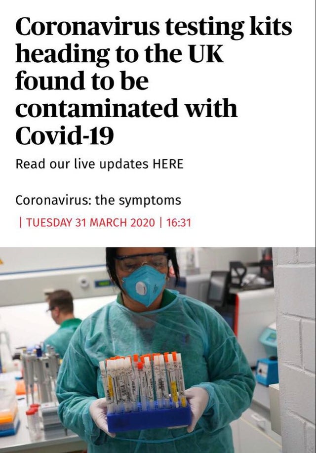 chemistry - Coronavirus testing kits heading to the Uk found to be contaminated with Covid19 Read our live updates Here Coronavirus the symptoms | Tuesday |