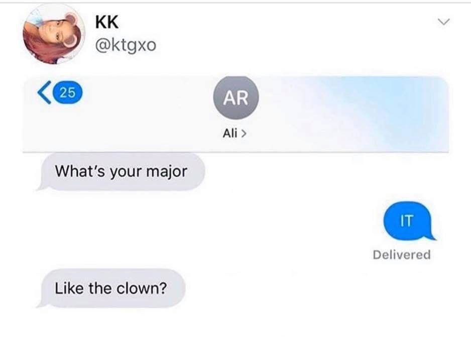 website - Kk 25 Ar Ali > What's your major It Delivered the clown?