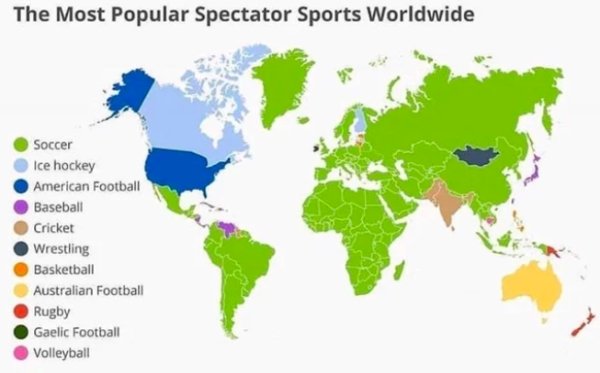 world map - The Most Popular Spectator Sports Worldwide Soccer Ice hockey American Football Baseball Cricket Wrestling Basketball Australian Football Rugby Gaelic Football Volleyball