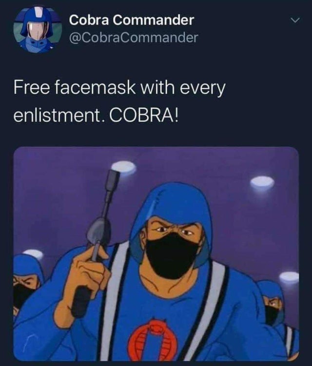 cartoon - Cobra Commander Free facemask with every enlistment. Cobra!