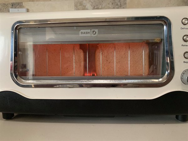 toaster with window on the side of it