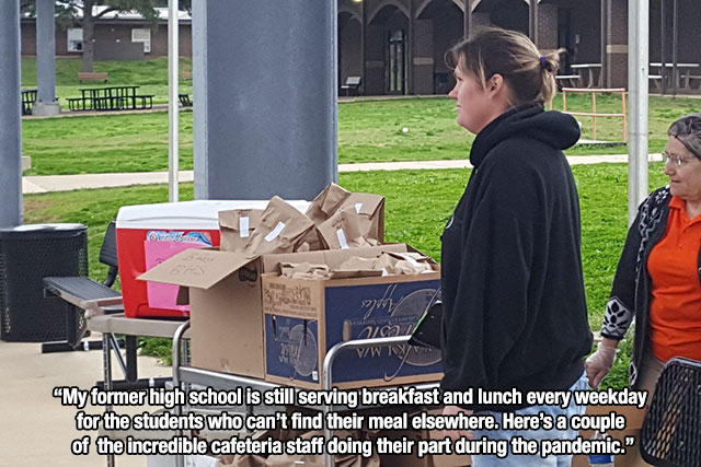 vehicle - Tabu VWww "My former high school is still serving breakfast and lunch every weekday for the students who can't find their meal elsewhere. Here's a couple of the incredible cafeteria staff doing their part during the pandemic."