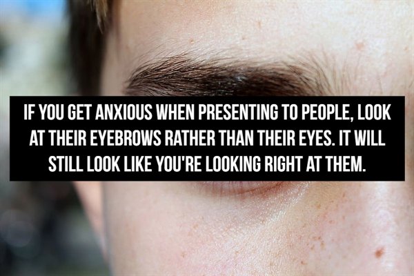 eyelash - If You Get Anxious When Presenting To People, Look At Their Eyebrows Rather Than Their Eyes. It Will Still Look You'Re Looking Right At Them.
