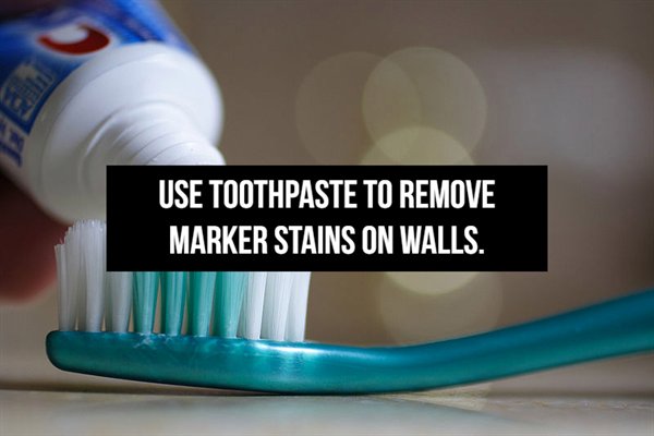 toothbrush and toothpaste - Use Toothpaste To Remove Marker Stains On Walls.
