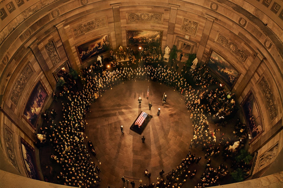 John F Kennedy's coffin lies in state in the Capitol Building, Washington D.C. ,November 1963.