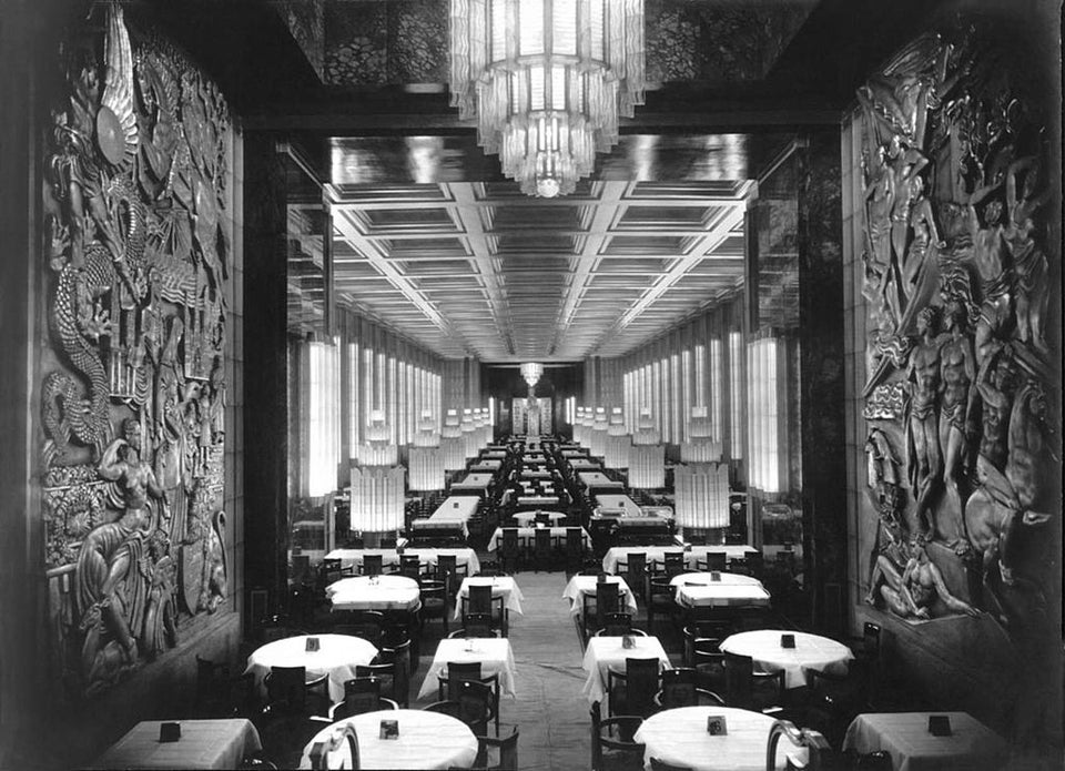 The main dining room on the SS Normandie, 1935.
