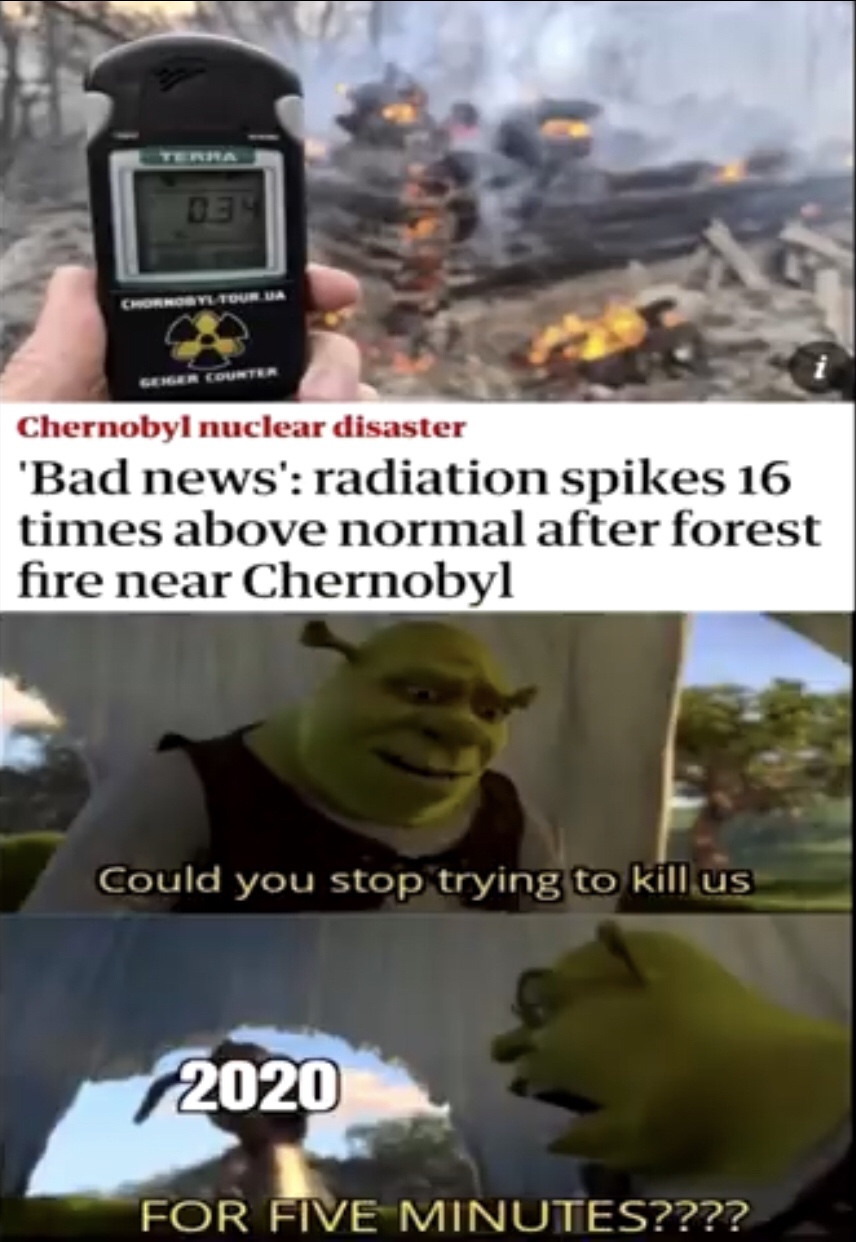 photo caption - Nov Tourna Geiger Counter Chernobyl nuclear disaster 'Bad news' radiation spikes 16 times above normal after forest fire near Chernobyl Could you stop trying to kill us 2020 For Five Minutes????