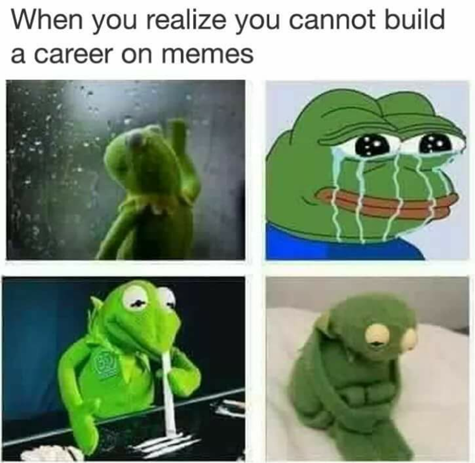 dope ass memes - When you realize you cannot build a career on memes