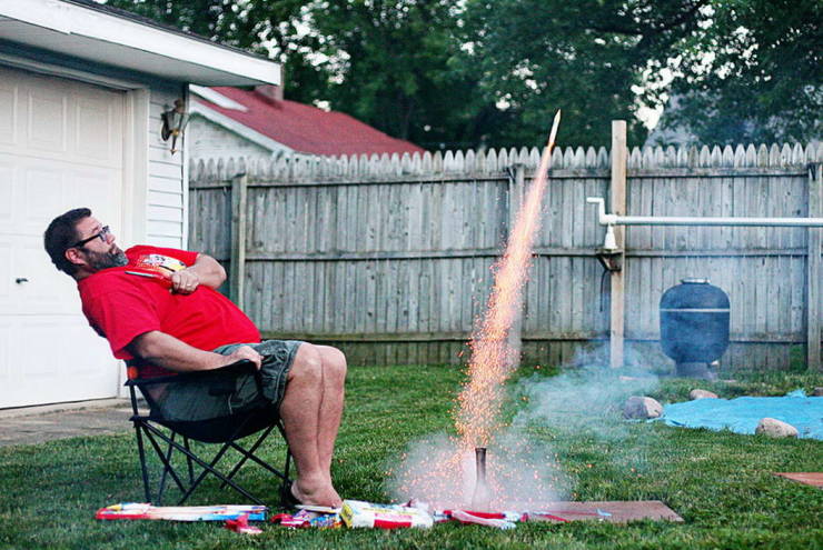 firework fun backyard man surprised