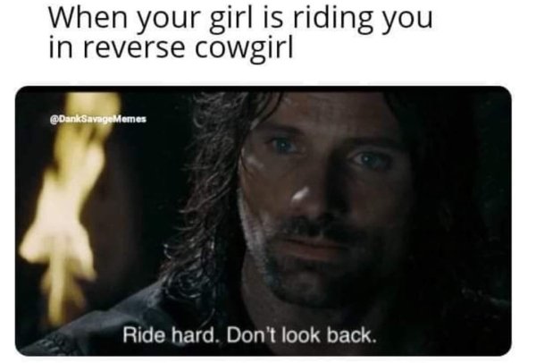 photo caption - When your girl is riding you in reverse cowgirl Memes Ride hard. Don't look back.
