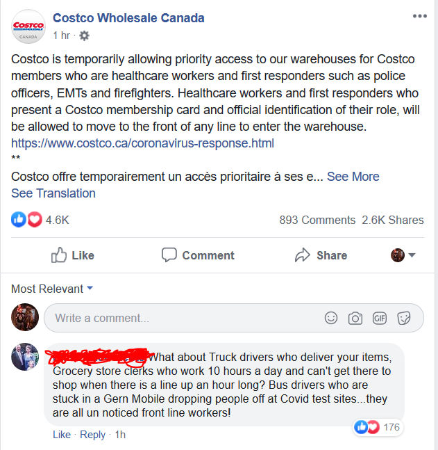 web page - Costco Costco Wholesale Canada 1 hr. Canada Costco is temporarily allowing priority access to our warehouses for Costco members who are healthcare workers and first responders such as police officers, EMTs and firefighters. Healthcare workers a