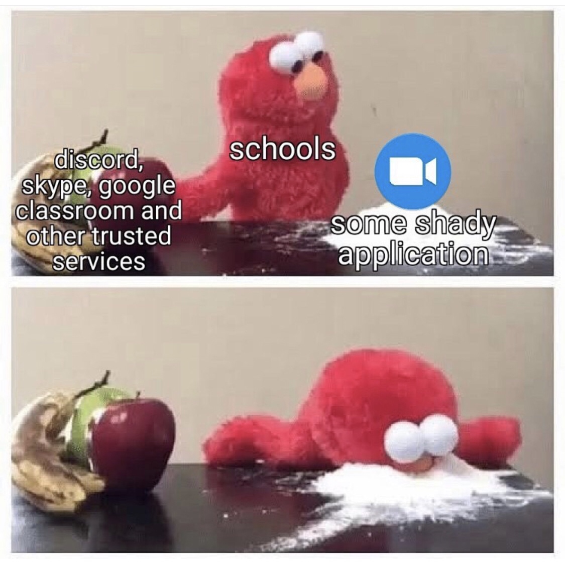 elmo cocaine meme - schools discord, skype, google classroom and other trusted services some shady applications