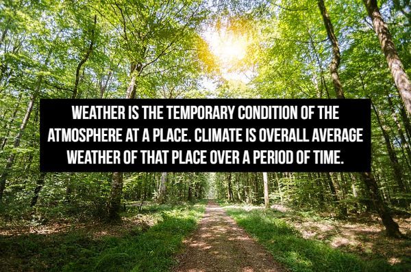 nature - Weather Is The Temporary Condition Of The Atmosphere At A Place. Climate Is Overall Average Weather Of That Place Over A Period Of Time.