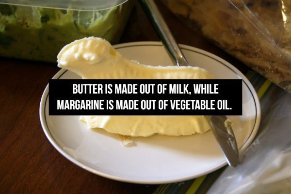 cream - Butter Is Made Out Of Milk, While Margarine Is Made Out Of Vegetable Oil.