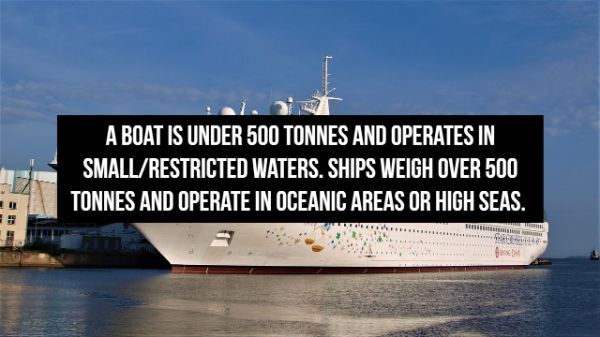 water transportation - A Boat Is Under 500 Tonnes And Operates In SmallRestricted Waters. Ships Weigh Over 500 Tonnes And Operate In Oceanic Areas Or High Seas. 71