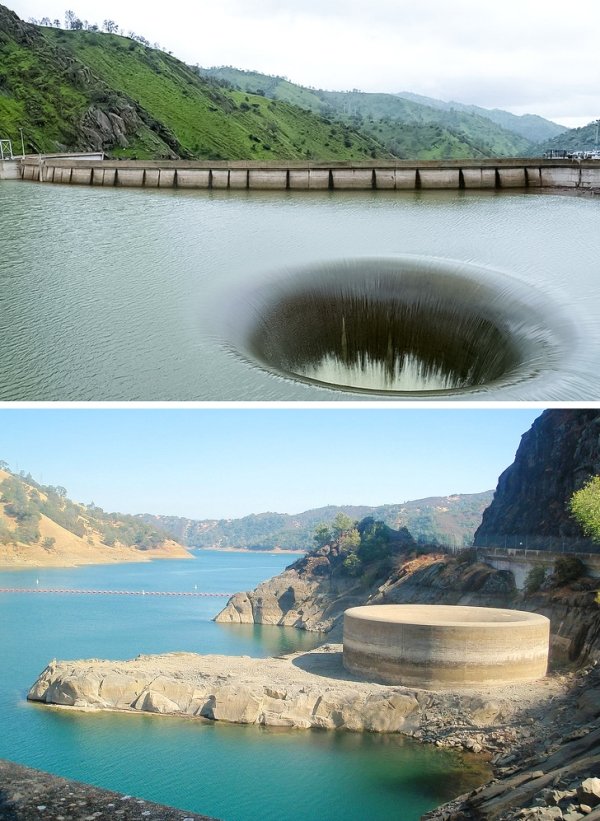 This giant whirlpool is a flood drain in a dam in California. It doesn’t look as scary during the drought.