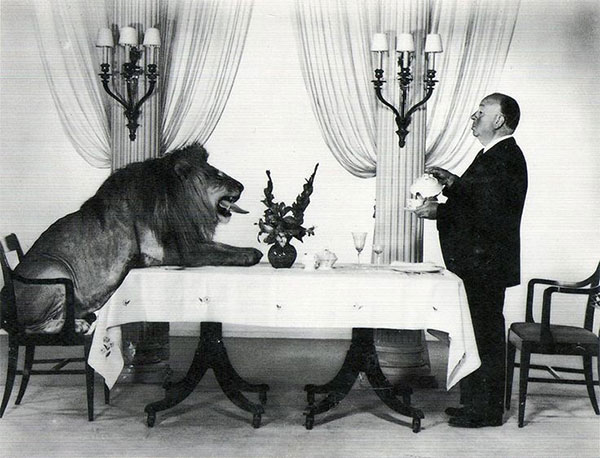 alfred hitchcock serving tea to leo the lion