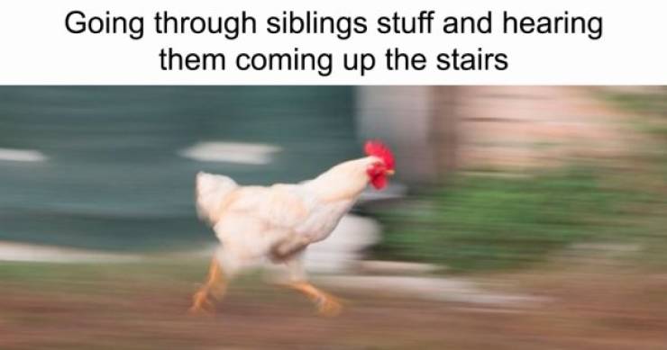 growing up with siblings memes - Going through siblings stuff and hearing them coming up the stairs