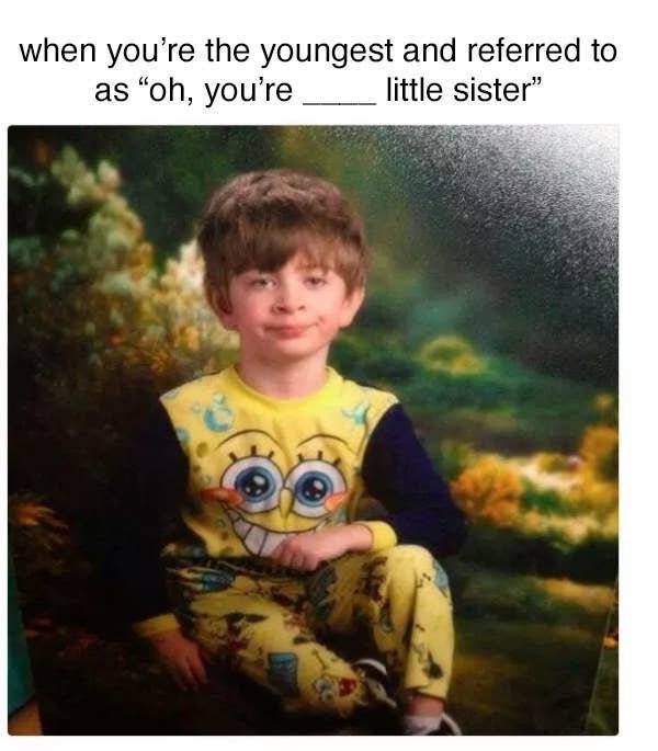 funny sibling memes - when you're the youngest and referred to as "oh, you're _ little sister