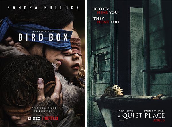quiet place bird box - Sandra Bullock If They Hear You. They Hunt You Bird Box Never Lose Sight Of Survival Emily Blunt Iohn Krasinski A Quiet Place 21 Dec Netflix April