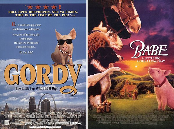 babe (1995) - Roll Over Beethoven, See Ya Simba, This Is The Year Of The Pig!" He's a small town pie whose family has been kidnapped. Now, he's off to the big city to find them. He's got two friends and one secret weapon... Babe He Can Talk! A Little Pig 