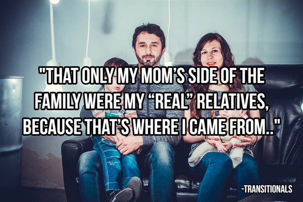 television program - "That Only My Mom'S Side Of The Family Were Myreal Relatives, Because That'S Where I Came From.." Transitionals