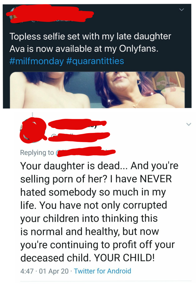 liza martini daughter - Topless selfie set with my late daughter Ava is now available at my Onlyfans. Your daughter is dead... And you're selling porn of her? I have Never hated somebody so much in my life. You have not only corrupted your children into t