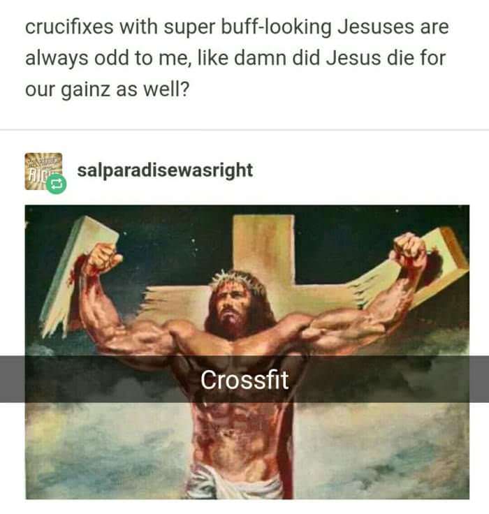 buff jesus - crucifixes with super bufflooking Jesuses are always odd to me, damn did Jesus die for our gainz as well? salparadisewasright Crossfit