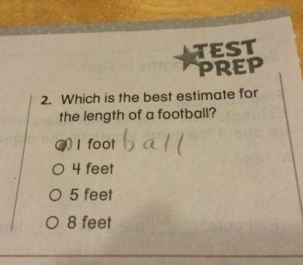 document - 1 2. Which is the best estimate for the length of a football? @ I football O 4 feet O 5 feet O 8 feet