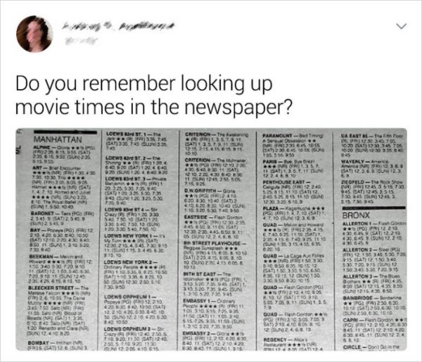document - Do you remember looking up movie times in the newspaper? Locist 73. 1 Penthouse La 2010 Tomt 210 Criteront Manhattan Ban 338.7253 Sationen Al 24 815 Loews St. CriterionTheme 1995 Shang. 120 Arten Sa 20.. E 2018 12102200306830 Loewest 1. 2 505 S