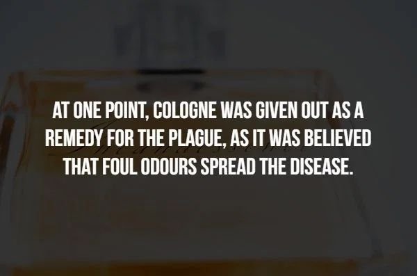 material - At One Point, Cologne Was Given Out As A Remedy For The Plague, As It Was Believed That Foul Odours Spread The Disease.