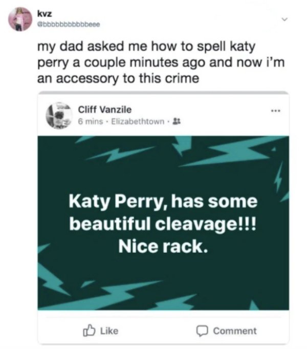 website - kvz my dad asked me how to spell katy perry a couple minutes ago and now i'm an accessory to this crime Cliff Vanzile 6 mins. Elizabethtown. Katy Perry, has some beautiful cleavage!!! Nice rack. Comment