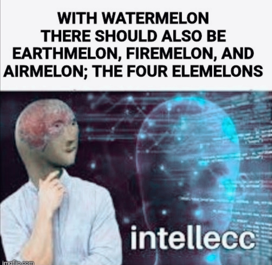 intellecc meme - With Watermelon There Should Also Be Earthmelon, Firemelon, And Airmelon; The Four Elemelons intellecc imgflip.com