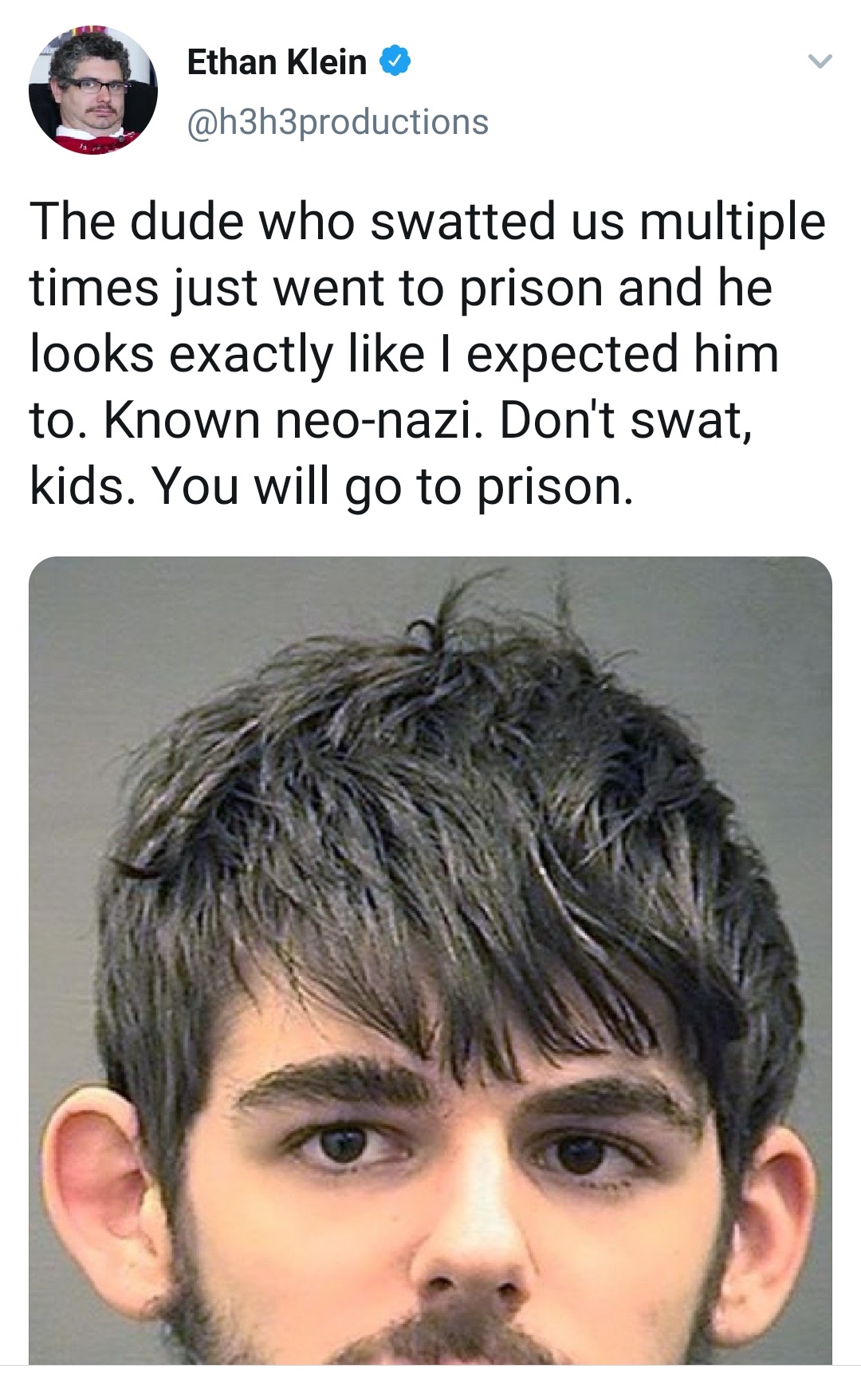 andrew thomasberg - Ethan Klein The dude who swatted us multiple times just went to prison and he looks exactly I expected him to. Known neonazi. Don't swat, kids. You will go to prison.