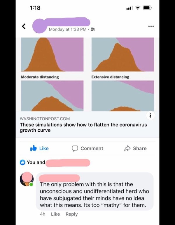 screenshot - Monday at Moderate distancing Extensive distancing Washingtonpost.Com These simulations show how to flatten the coronavirus growth curve Id Comment You and The only problem with this is that the unconscious and undifferentiated herd who have 