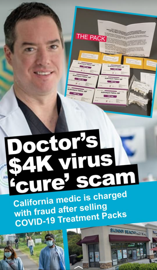poster - The Pack Doctor's $4K virus 'cure' scam California medic is charged with fraud after selling Covid19 Treatment Packs Sunter