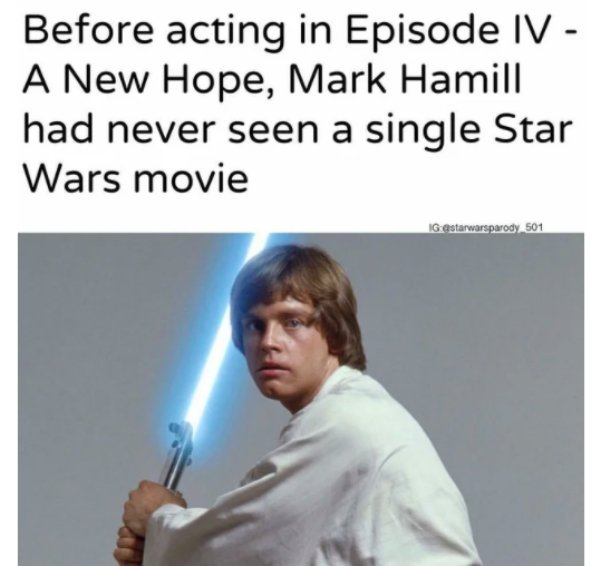 luke skywalker - Before acting in Episode Iv A New Hope, Mark Hamill had never seen a single Star Wars movie Ig 501