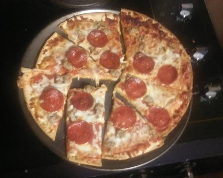“This is how I cut my pizza to avoid cutting the pepperoni.”