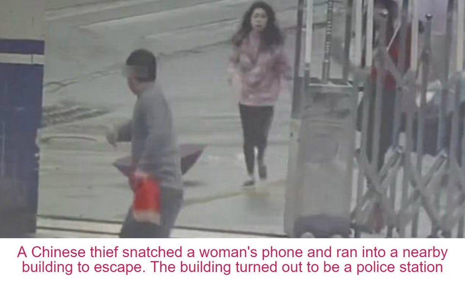 snapshot - A Chinese thief snatched a woman's phone and ran into a nearby building to escape. The building turned out to be a police station
